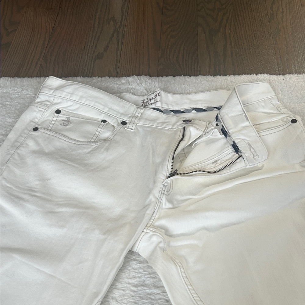 Men's White Straight Jeans with Subtle Logo Trim